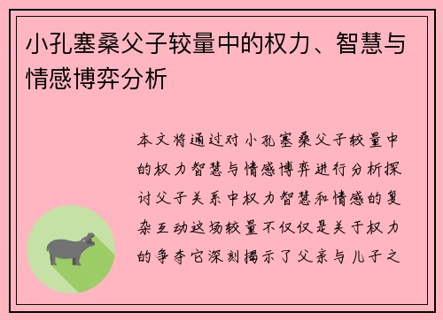 小孔塞桑父子较量中的权力、智慧与情感博弈分析